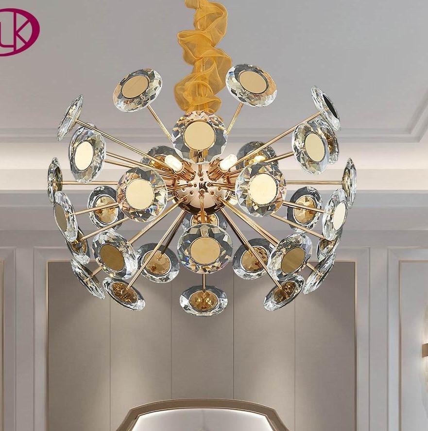 Lampadario di lusso moderno in cristallo dorato illuminazione di cristallo  per il soggiorno