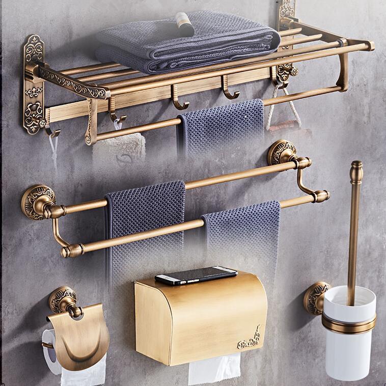 Bathroom Accessories set Antique Brass Collection Carved Bathroom Products  wall mounted brass bathroom hardware set